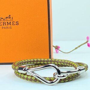 GS378 Hermes Exquisite Unisex Jumbo twotone green leather double wrap bracelet